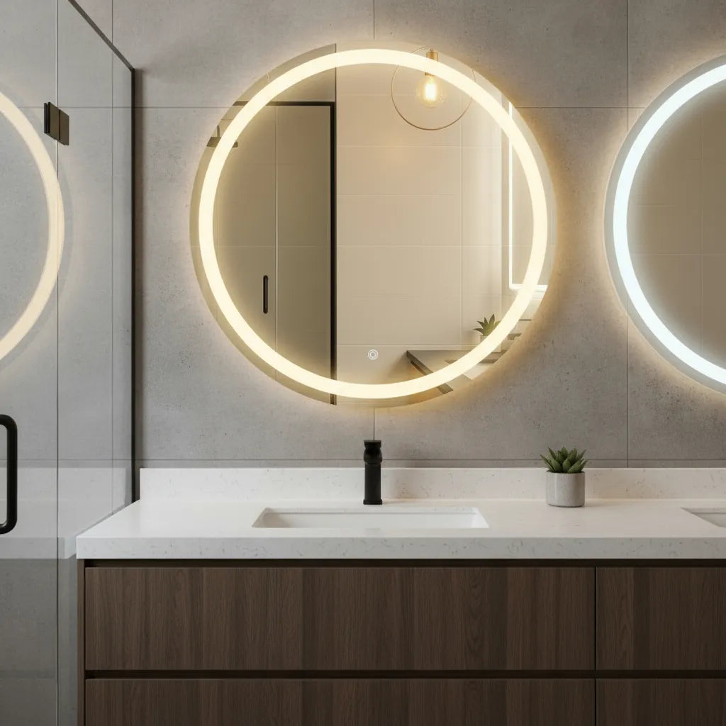 Espelho Redondo Jateado com LED e Botão Touch Screen