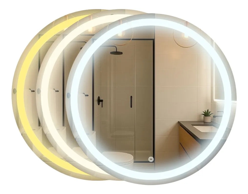 Espelho Redondo Jateado com LED e Botão Touch Screen