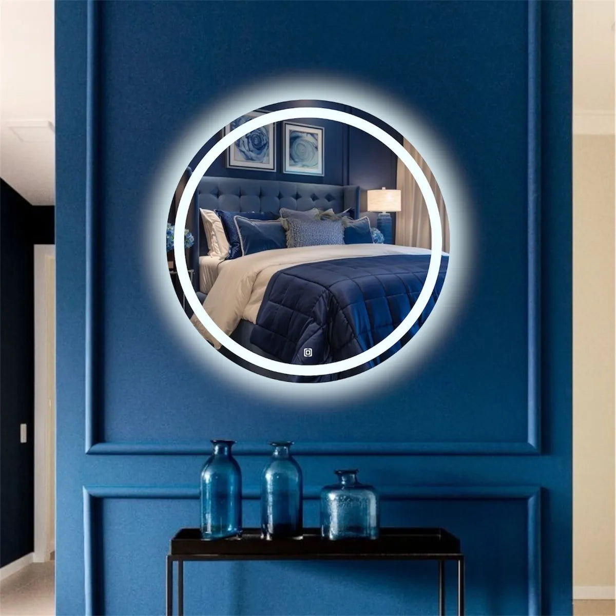 Espelho Redondo Jateado com LED e Botão Touch Screen