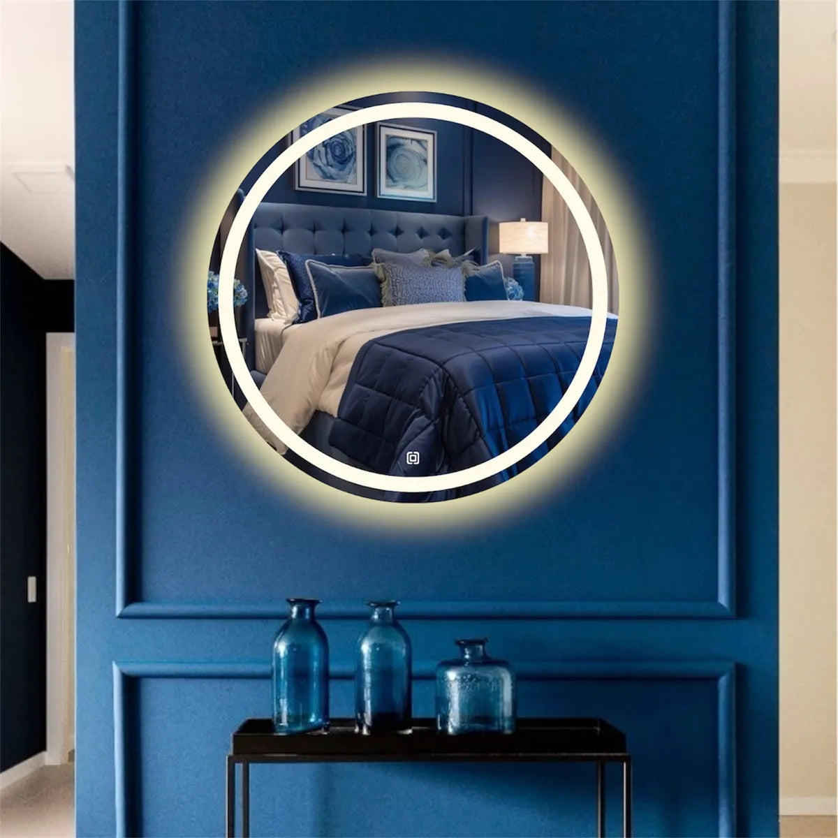 Espelho Redondo Jateado com LED e Botão Touch Screen